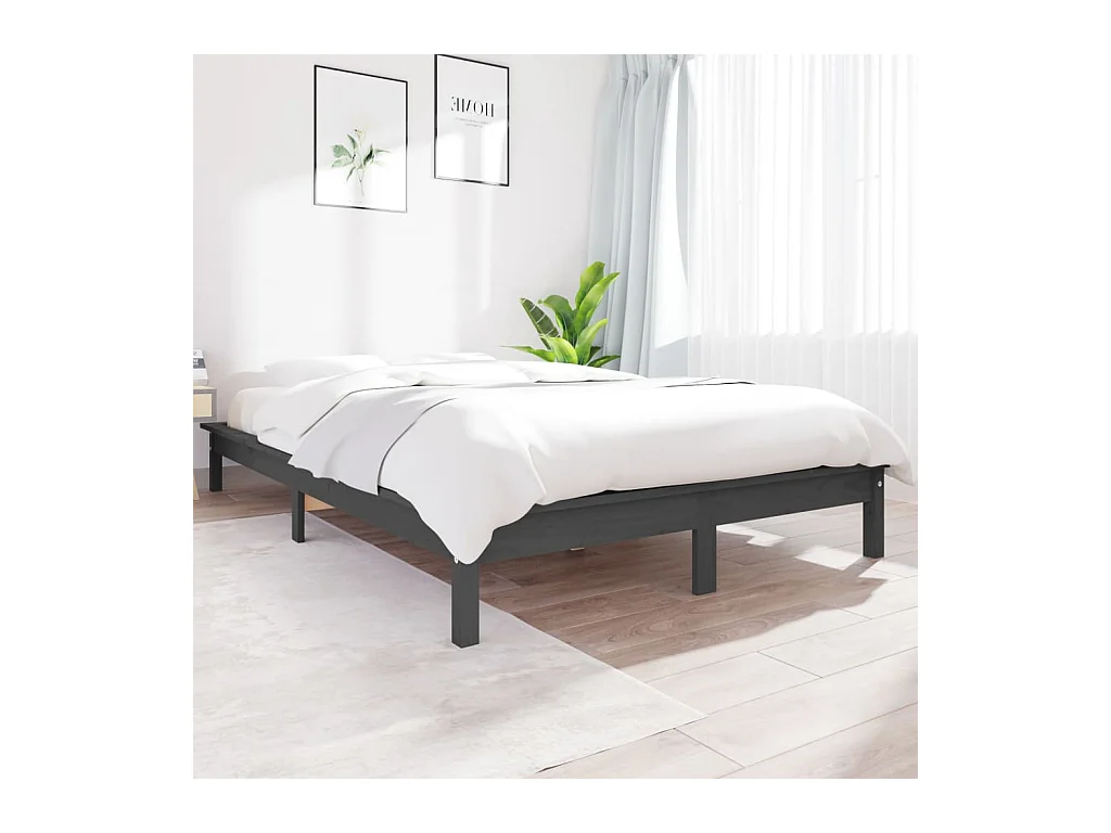 Cama 150x200 cm madera maciza de pino gris ES86277
