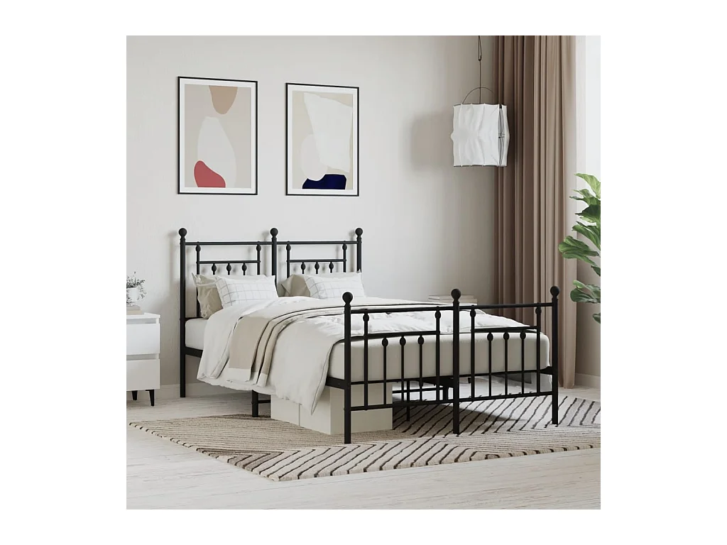 Lit-120x190 cm métal avec tête de lit/pied de lit noir EGGB83864