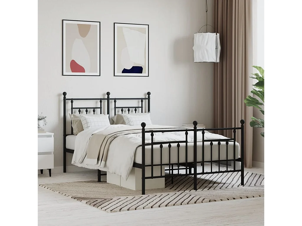 Lit-120x190 cm métal avec tête de lit/pied de lit noir EGGB83864