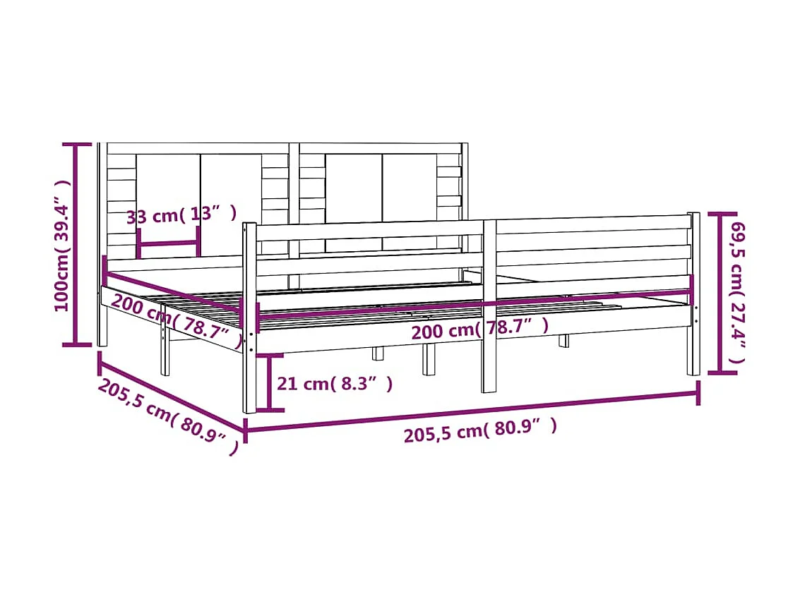 Lit-200x200 cm Gris Bois de pin massif EGGB70605