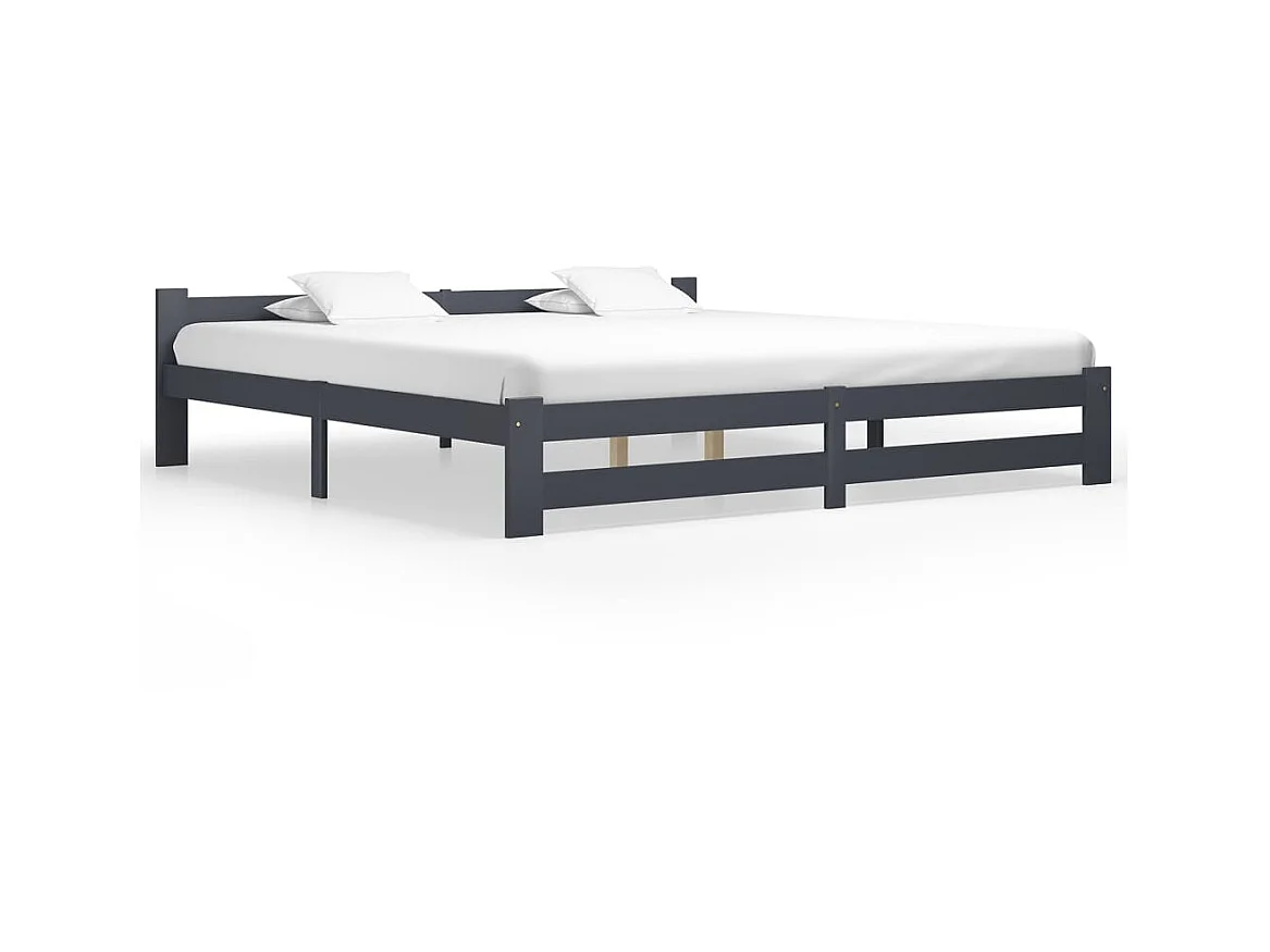 Lit-200x200 cm Gris foncéé Bois de pin massif EGGB93020
