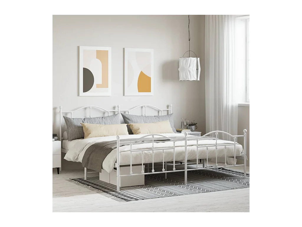 Lit-200x200 cm métal avec tête de lit/pied de lit blanc EGGB43099