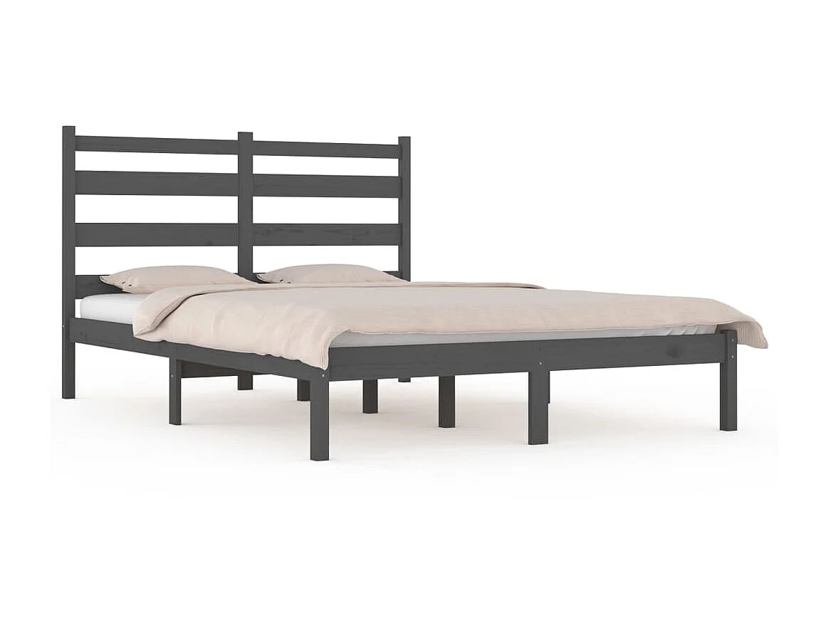 Cama 200x200 cm pinho maciço cinzento PT629296