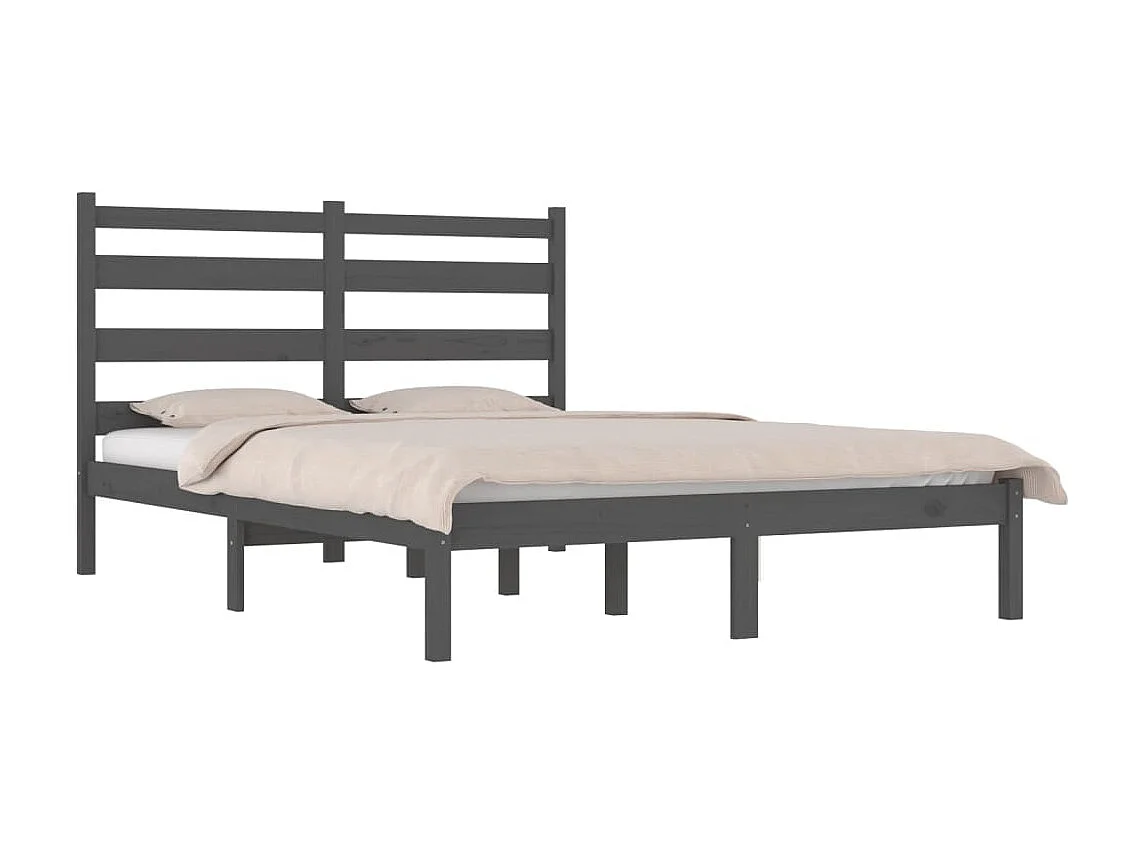 Cama 200x200 cm pinho maciço cinzento PT629296