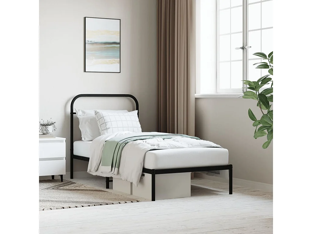 Cama com cabeceira 90x200 cm metal preto PT678893