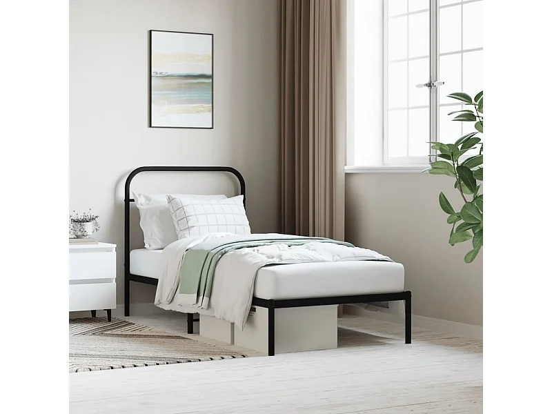 Cama com cabeceira 90x200 cm metal preto PT678893