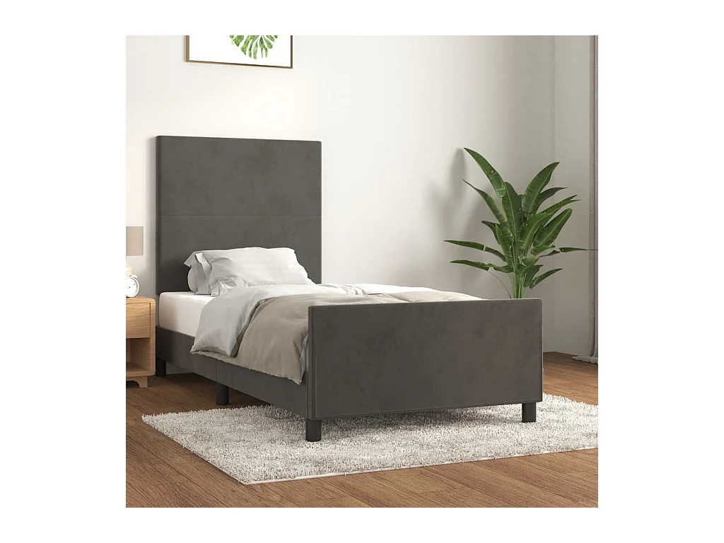 Lit-100x200 cm avec tête de lit Gris foncé Velours EGGB27126