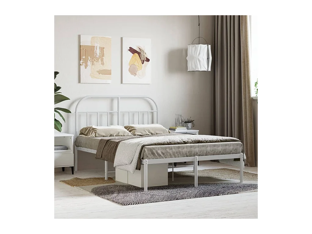 Lit-120x190 cm métal avec tête de lit blanc EGGB91159