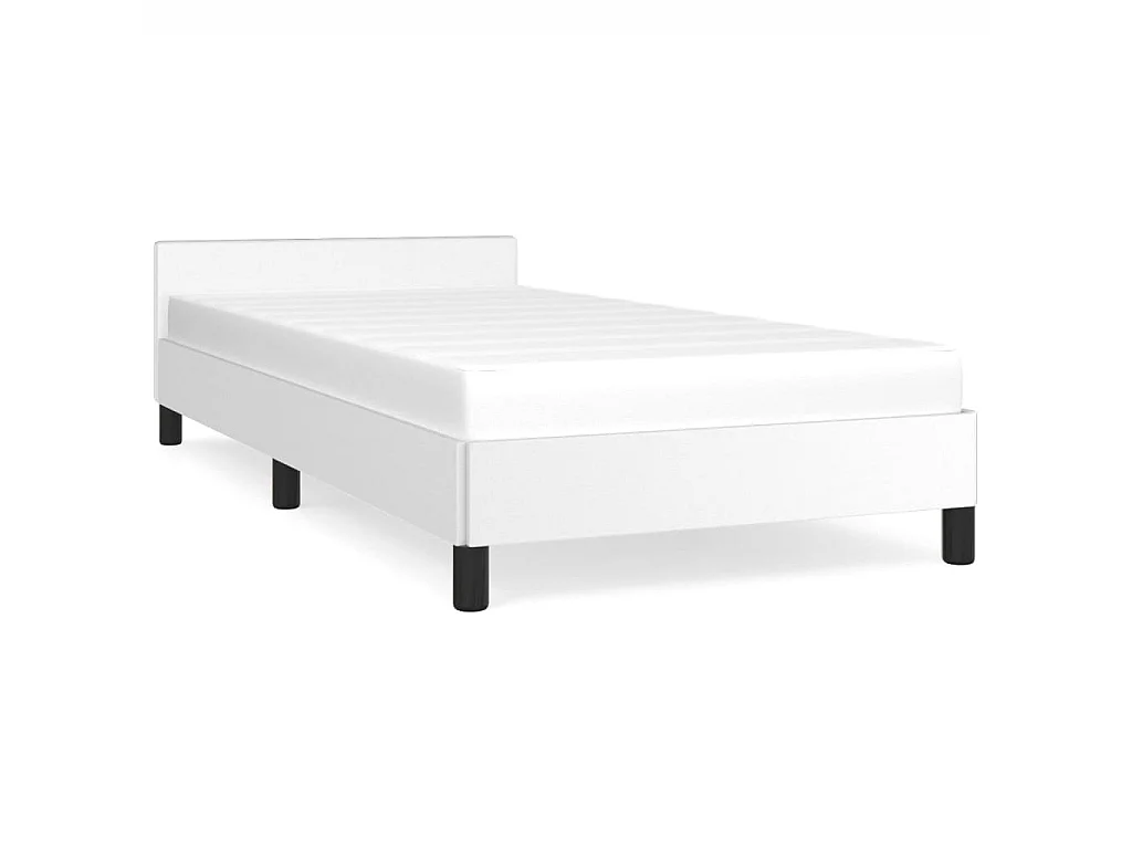 Cama c/ cabeceira 100x200 cm couro artificial branco PT850037