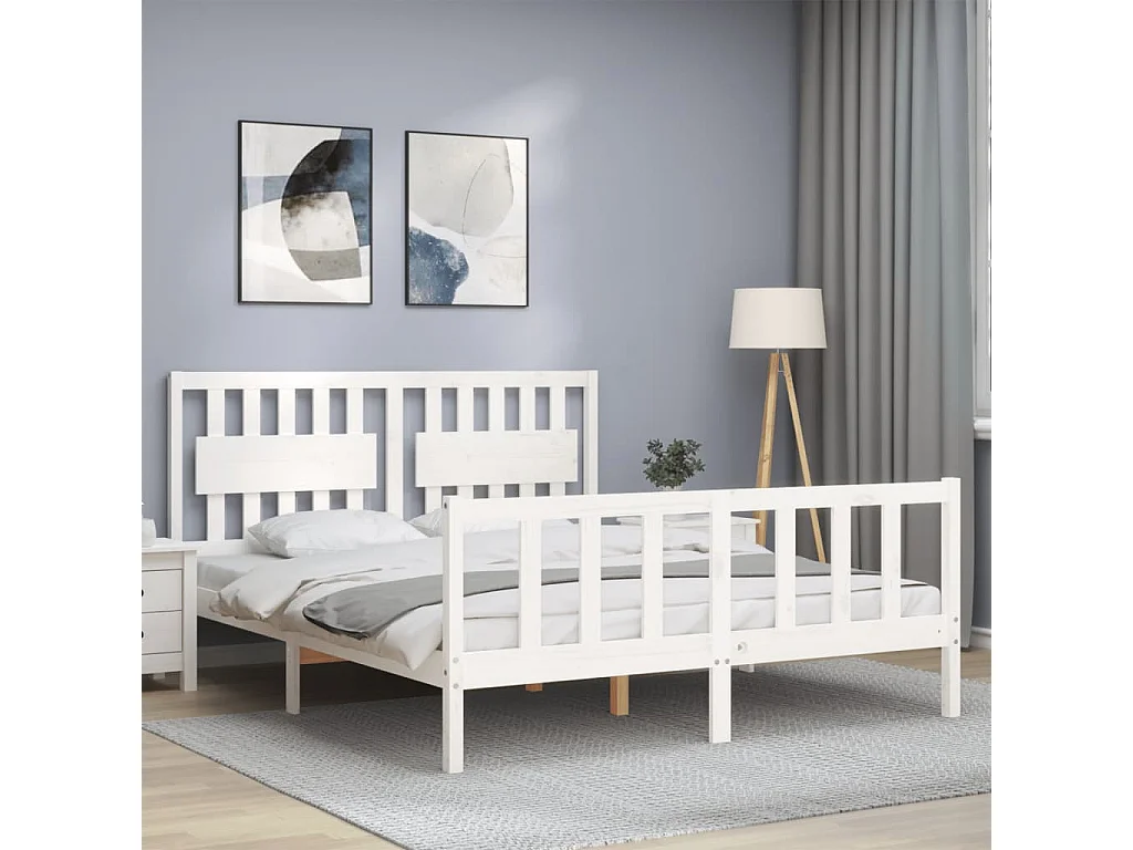 Lit-160x200 cm avec tête de lit blanc bois massif EGGB71497