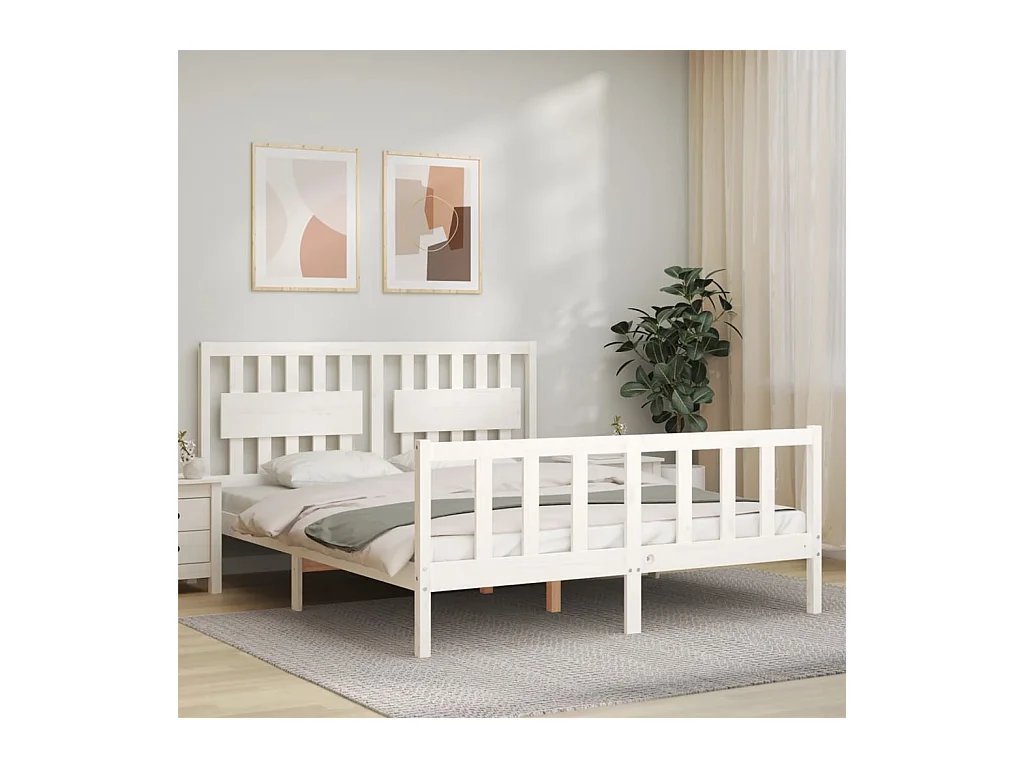 Lit-160x200 cm avec tête de lit blanc bois massif EGGB71497