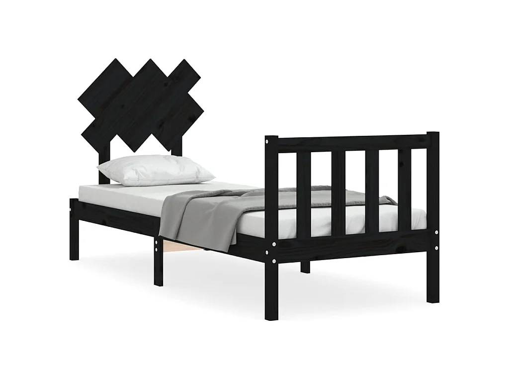 Cama de solteiro c/ cabeceira madeira maciça preto PT820561