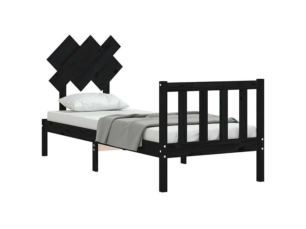 Cama de solteiro c/ cabeceira madeira maciça preto PT820561