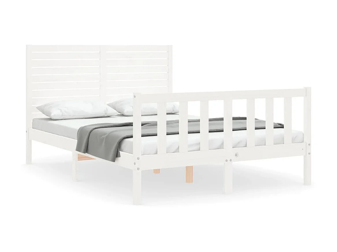 Lit-135x190 cm avec tête de lit blanc double bois massif EGGB98015