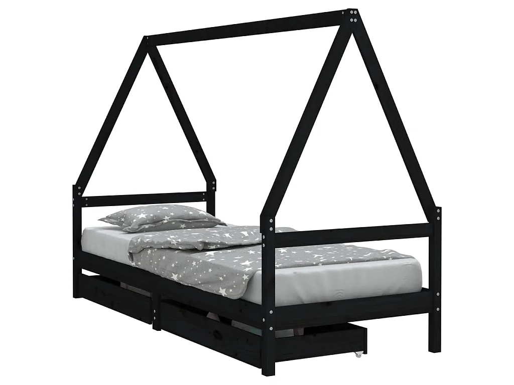 Cama infantil c/ gavetas 90x200 cm pinho maciço preto PT162076