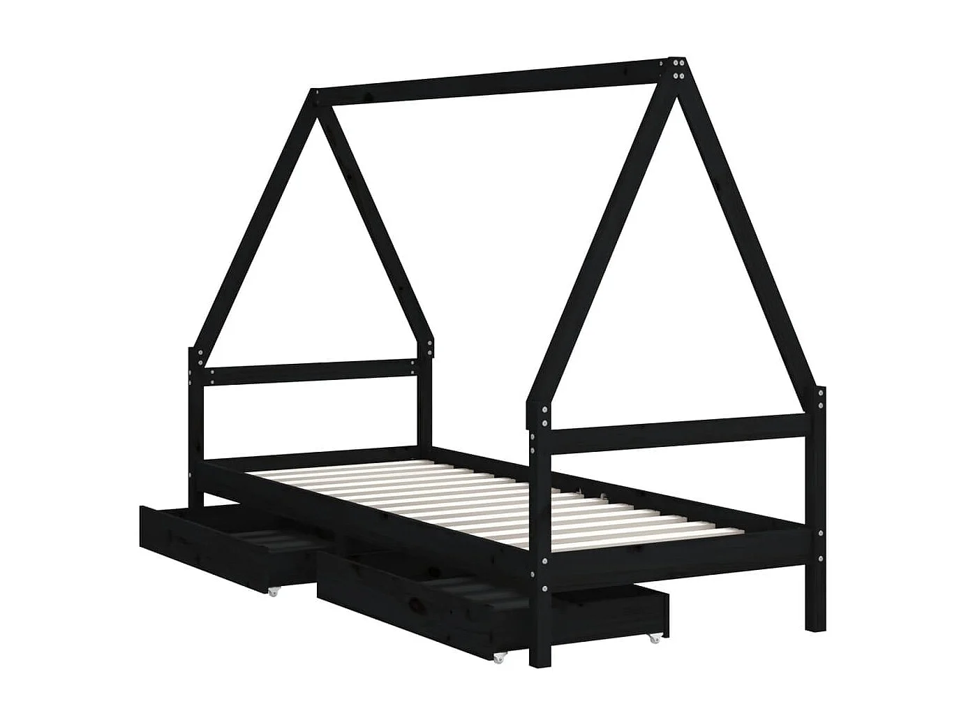 Cama infantil c/ gavetas 90x200 cm pinho maciço preto PT162076