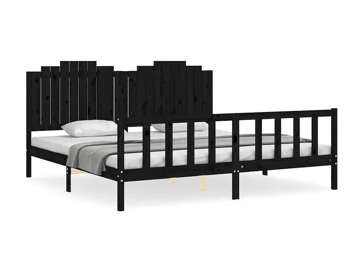 Lit-200x200 cm avec tête de lit noir bois massif EGGB11106