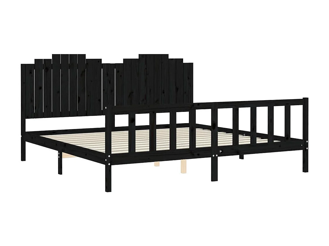 Lit-200x200 cm avec tête de lit noir bois massif EGGB11106