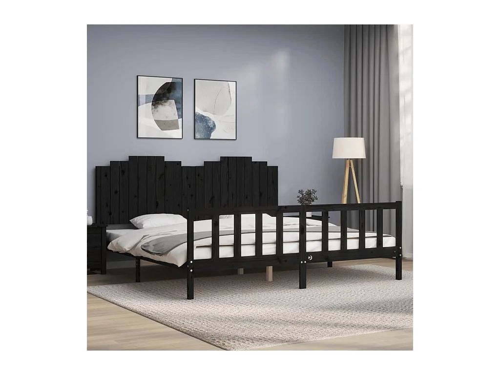 Lit-200x200 cm avec tête de lit noir bois massif EGGB11106