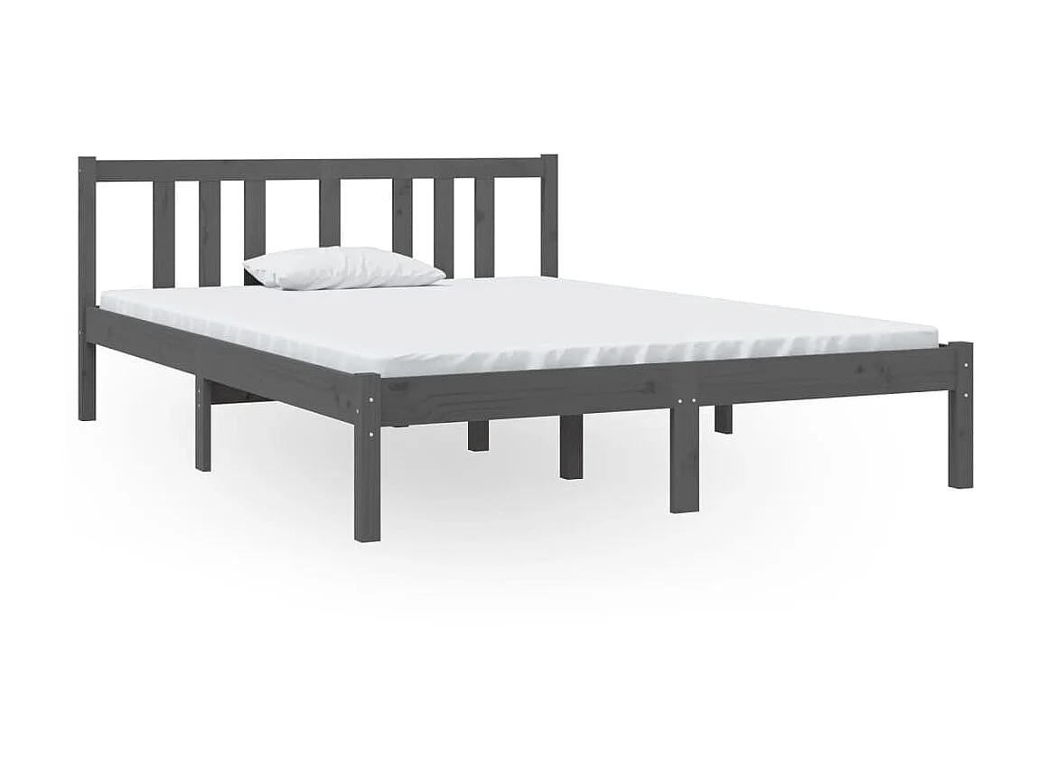 Lit-135x190 cm Gris Bois massif Double EGGB20506