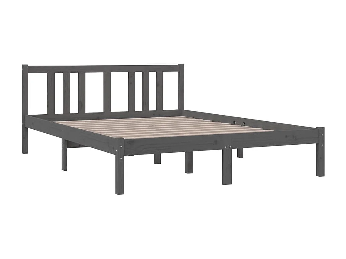 Lit-135x190 cm Gris Bois massif Double EGGB20506