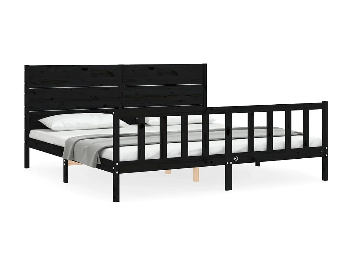 Lit-200x200 cm avec tête de lit noir bois massif EGGB37542
