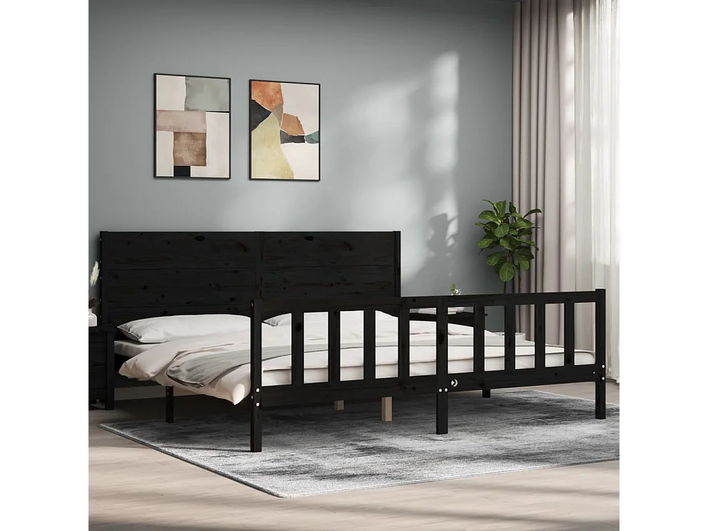 Lit-200x200 cm avec tête de lit noir bois massif EGGB37542