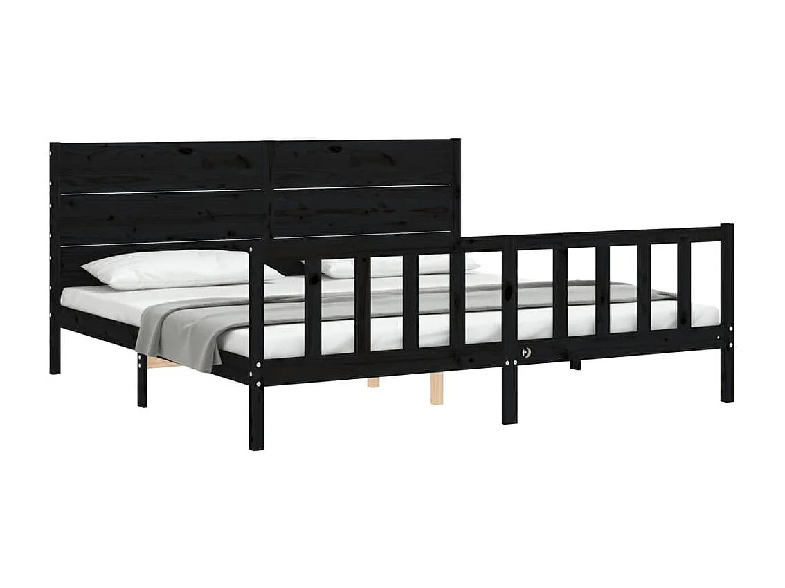 Lit-200x200 cm avec tête de lit noir bois massif EGGB37542