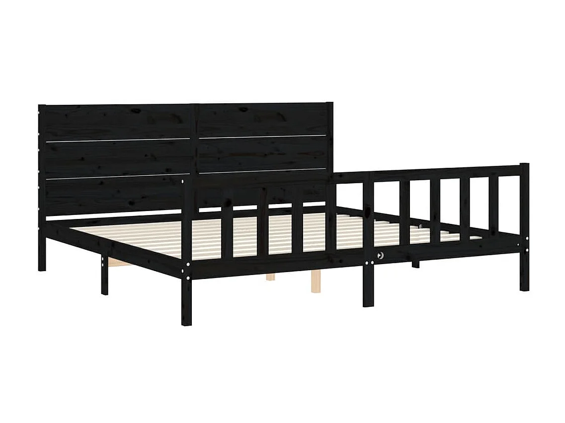 Lit-200x200 cm avec tête de lit noir bois massif EGGB37542