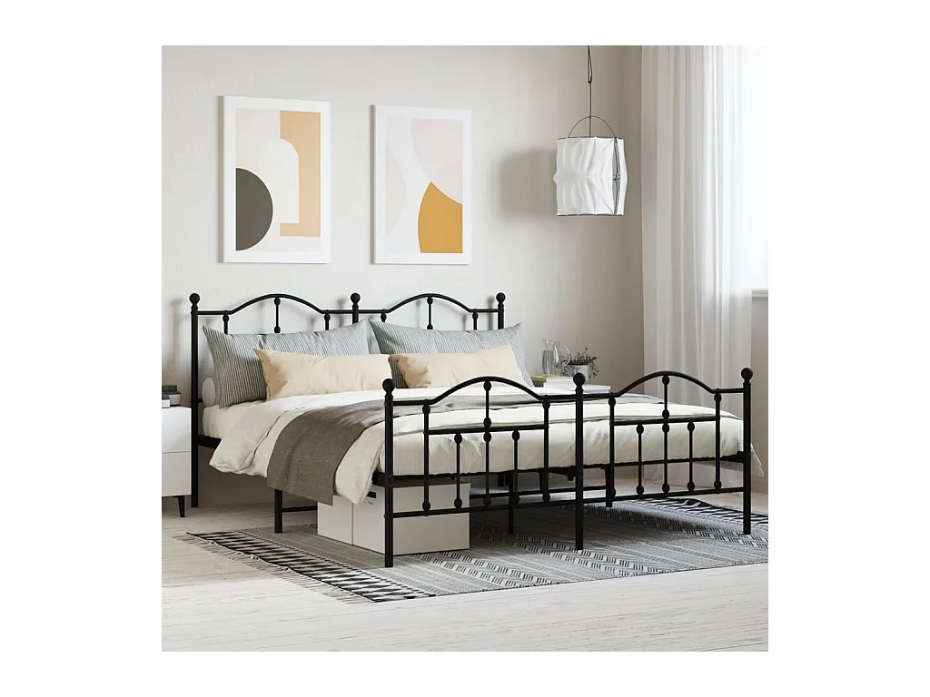 Lit-183x213 cm métal avec tête de lit/pied de lit noir EGGB30893