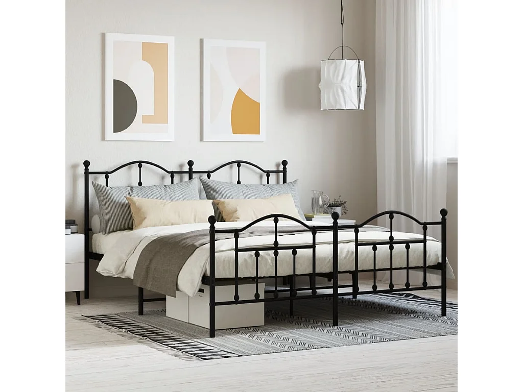 Cama com cabeceira e pés 183x213 cm metal preto PT265273