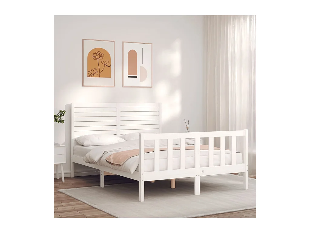 Lit-120x190 cm avec tête de lit blanc petit double bois massif EGGB52614