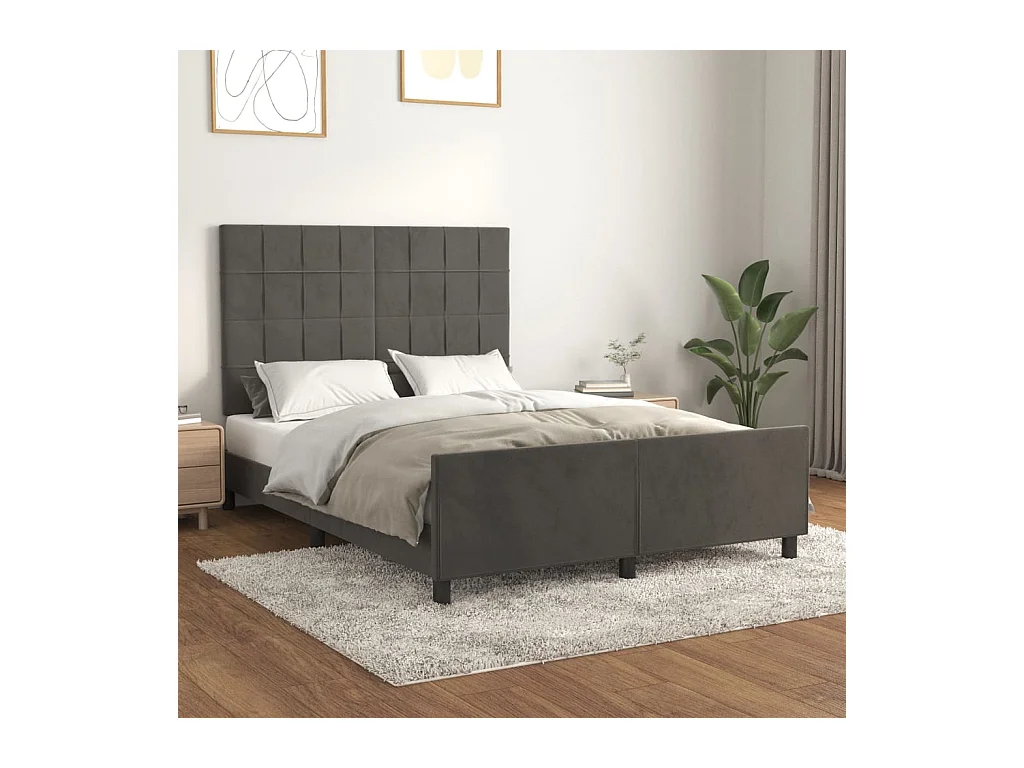 Lit-140x200 cm avec tête de lit Gris foncé Velours EGGB71302