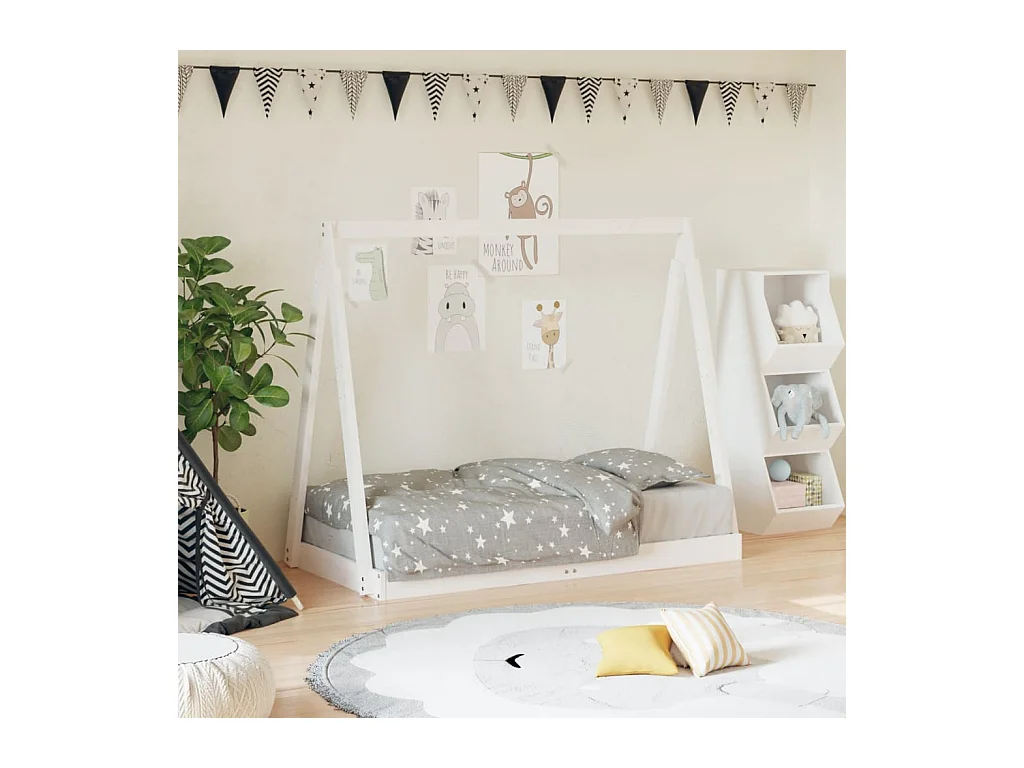 Lit-70x140 cm pour enfant blanc bois de pin massif EGGB23215