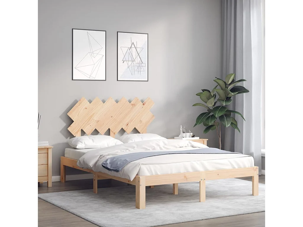 Lit-135x190 cm avec tête de lit double bois massif EGGB91693