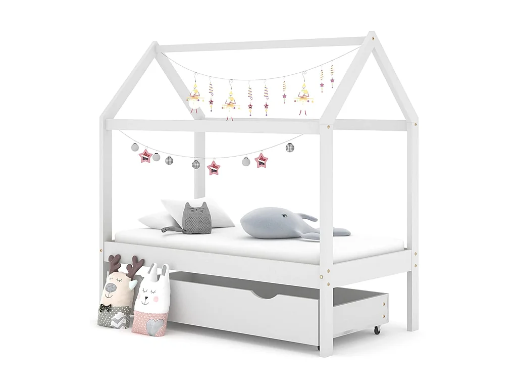 Lit-70x140 cm d'enfant avec un tiroir Blanc Pin massif EGGB34964