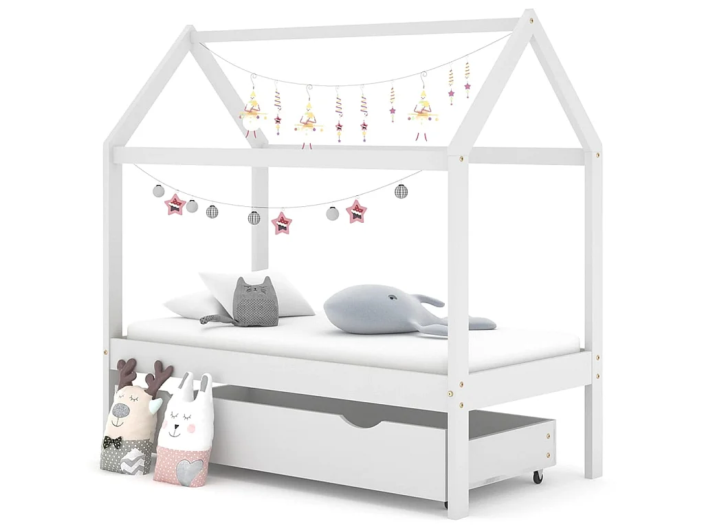 Lit-70x140 cm d'enfant avec un tiroir Blanc Pin massif EGGB34964