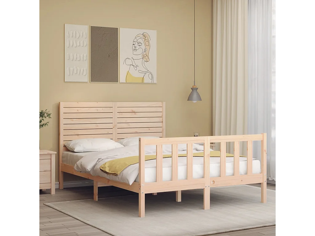 Cama 140x200 cm con cabecero madera maciza ES28391