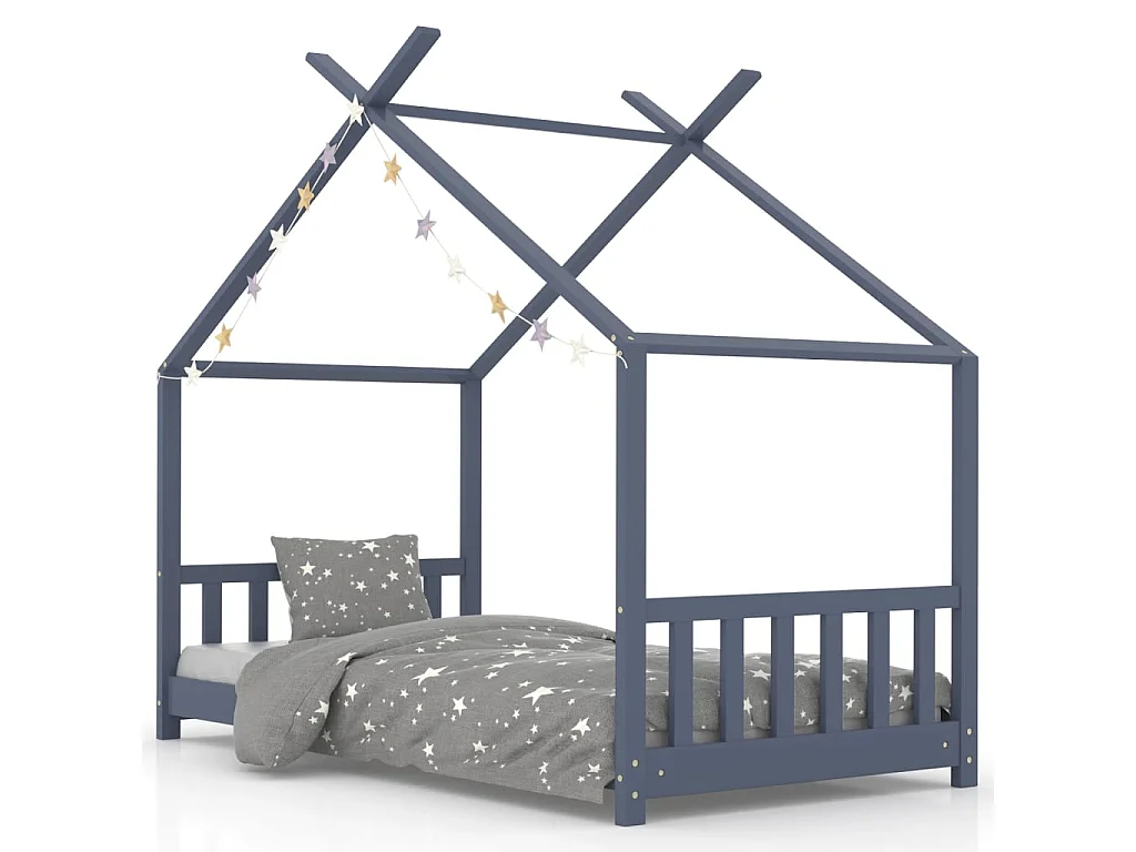 Lit-80x160 cm d'enfant Gris Bois de pin massif EGGB24624