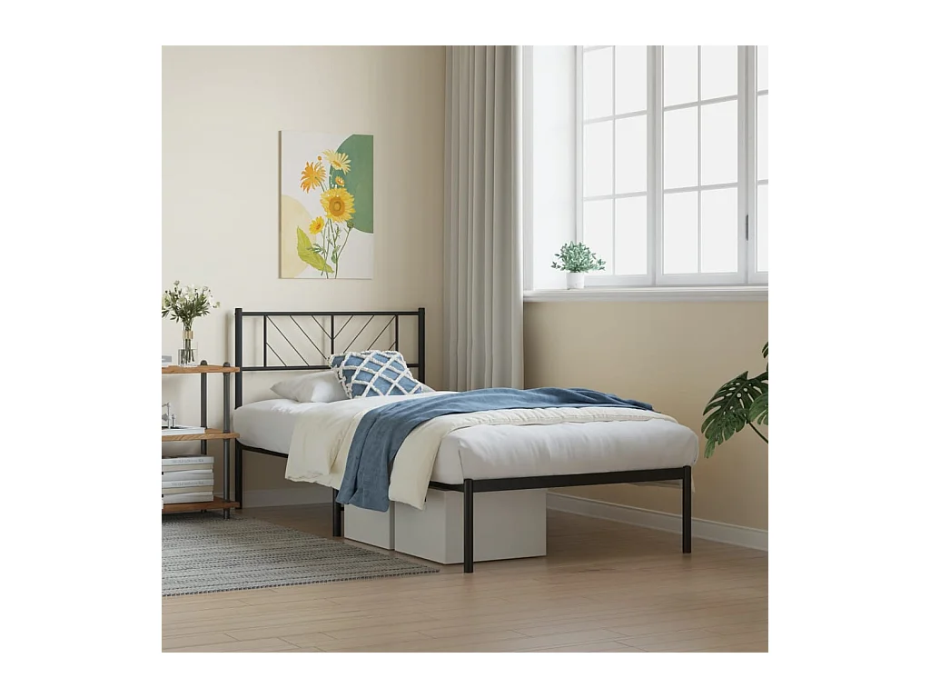 Cama 80x200 cm con cabecero metal negro ES53635