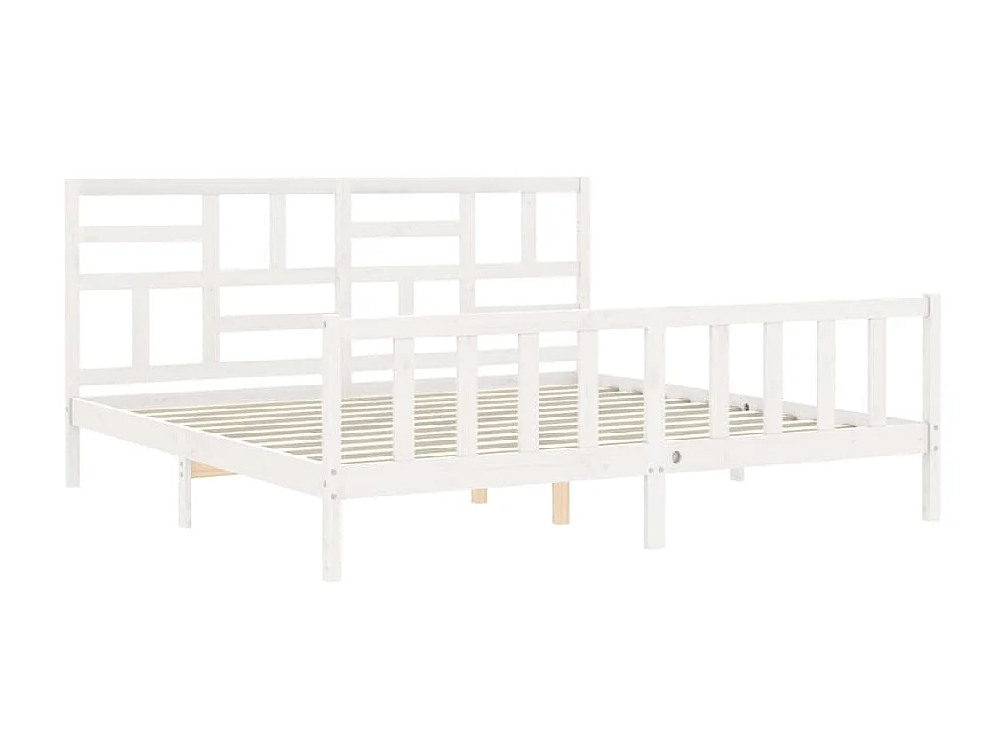 Cama 180x200 cm de matrimonio con cabecero madera maciza blanco ES53854
