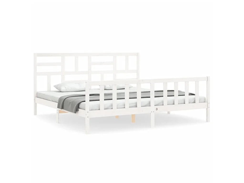Lit-180x200 cm avec tête de lit blanc Super King bois massif EGGB81694