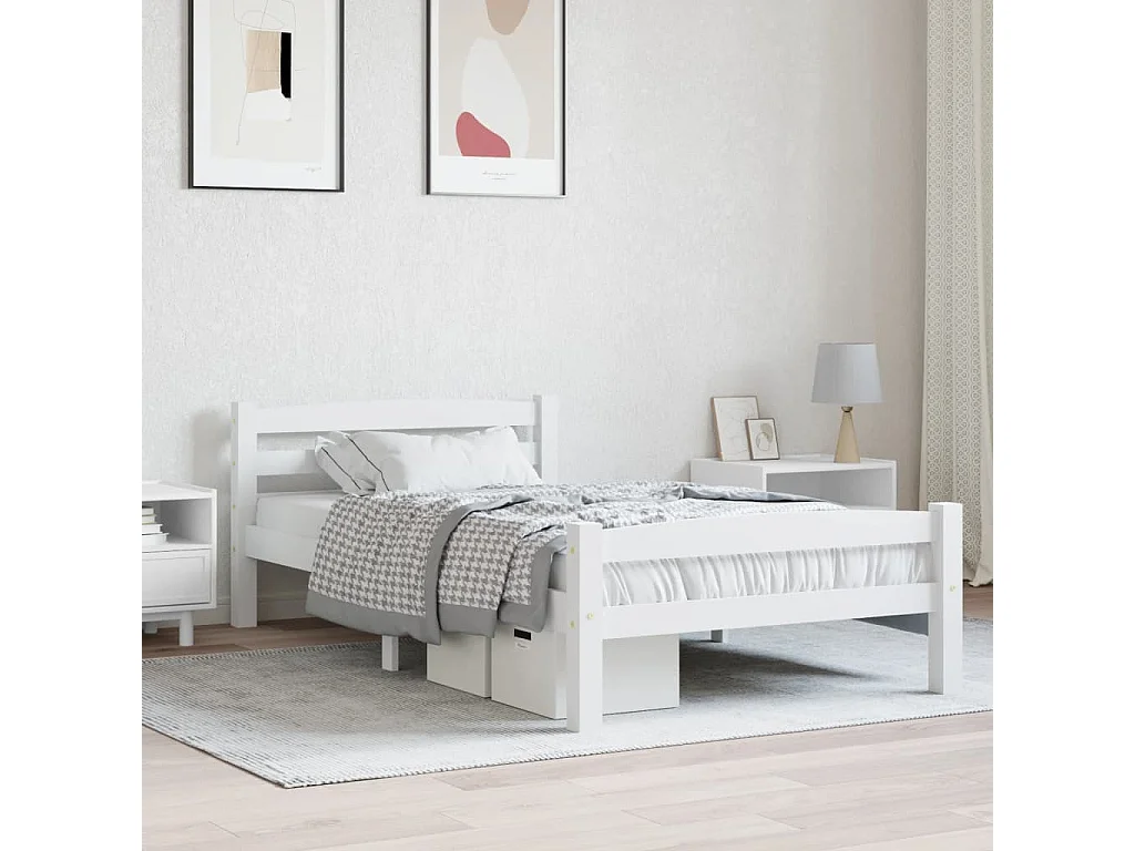 Cama em pinho maciço 90x200 cm branco PT758545