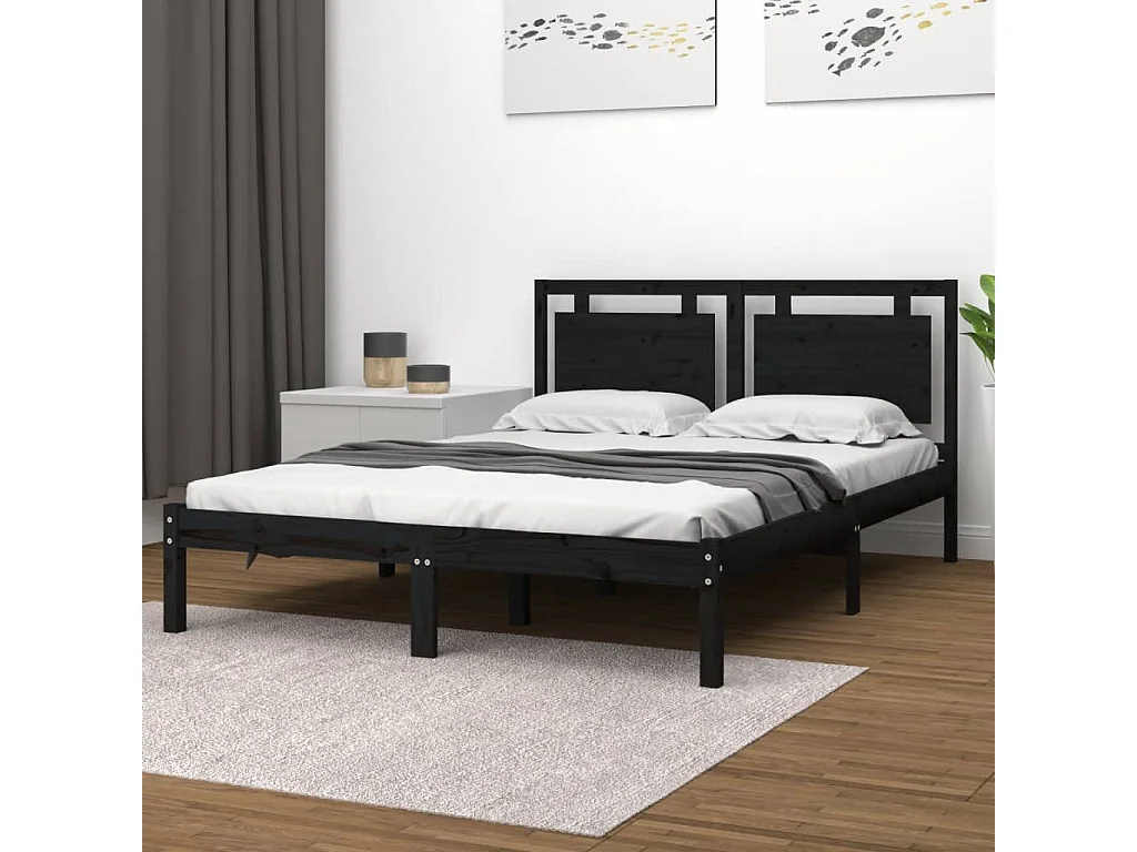 Cama 200x200 cm de madera maciza de pino negra ES67628