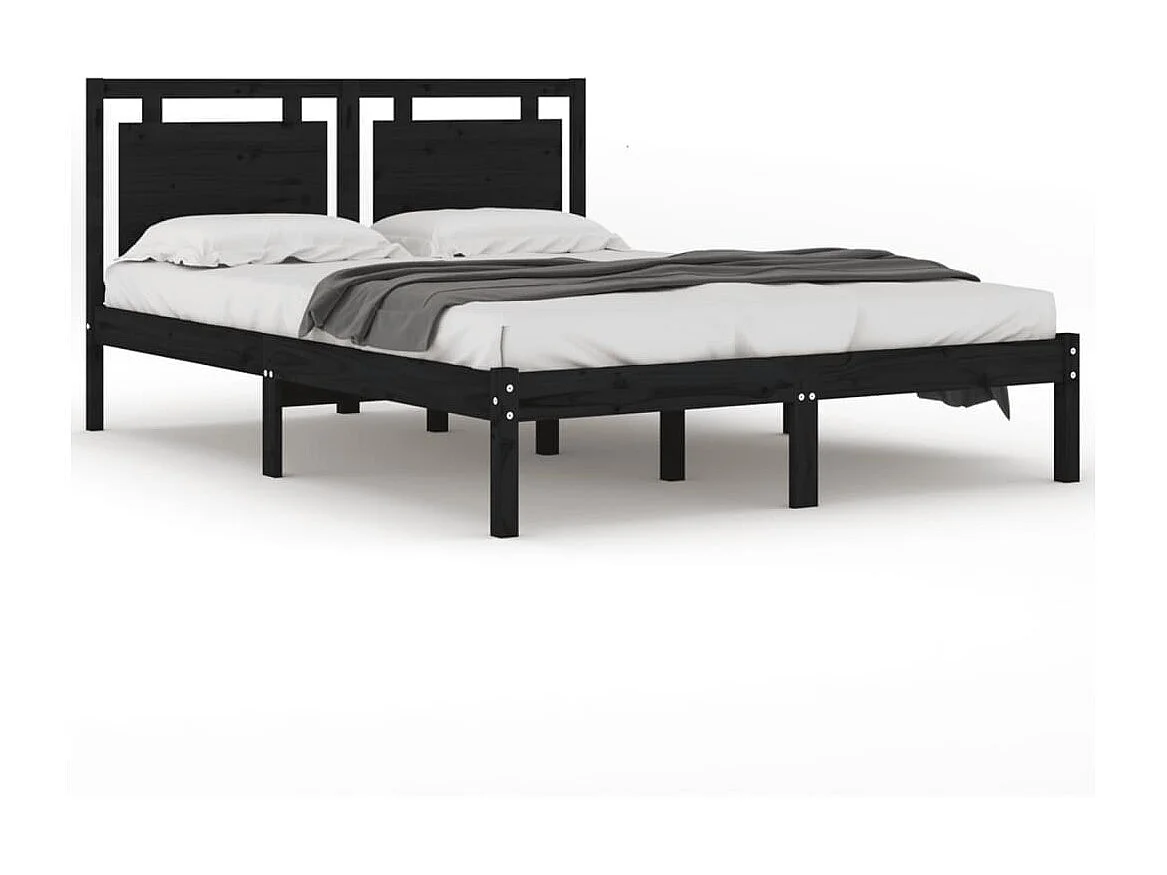 Cama 200x200 cm de madera maciza de pino negra ES67628