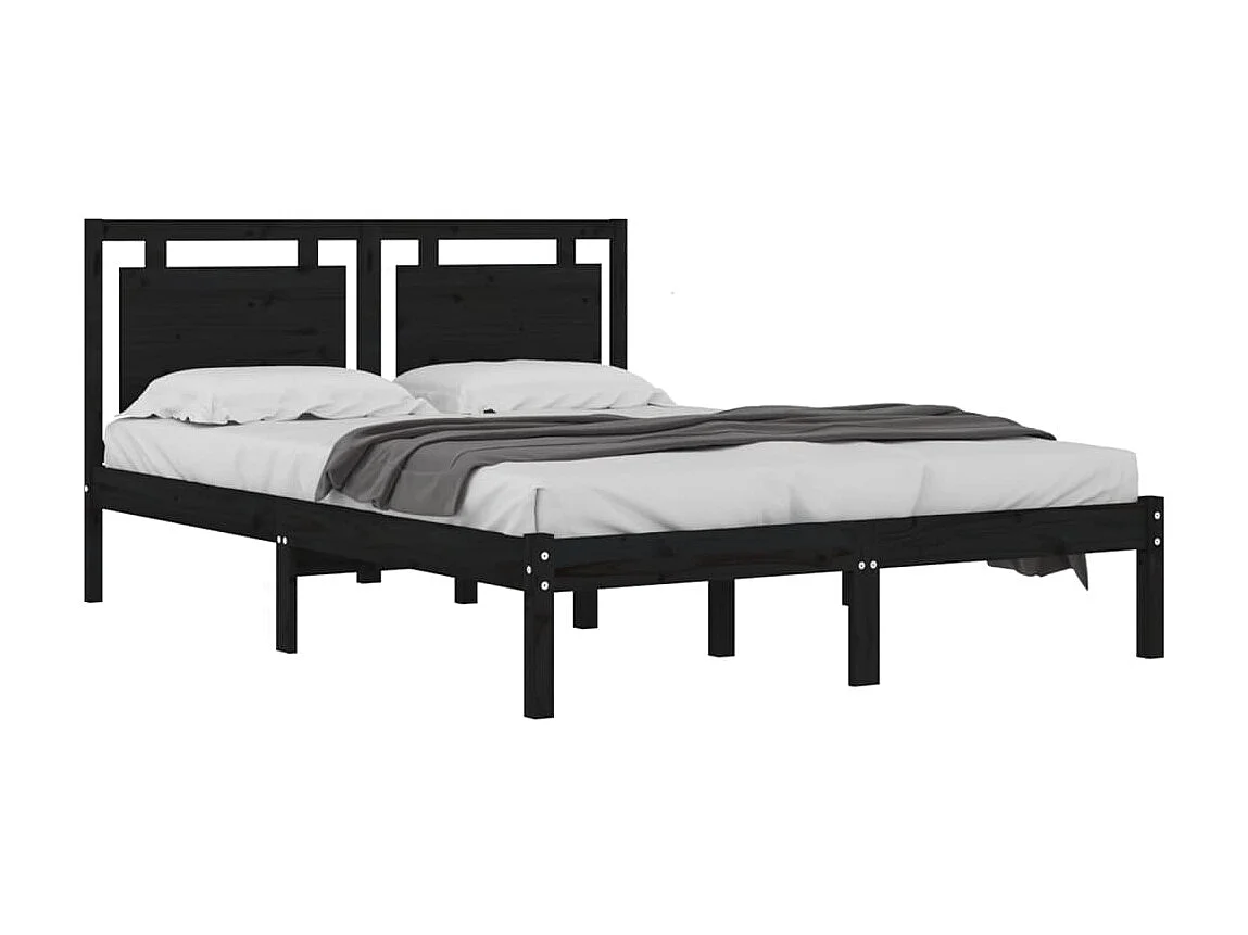Cama 200x200 cm de madera maciza de pino negra ES67628