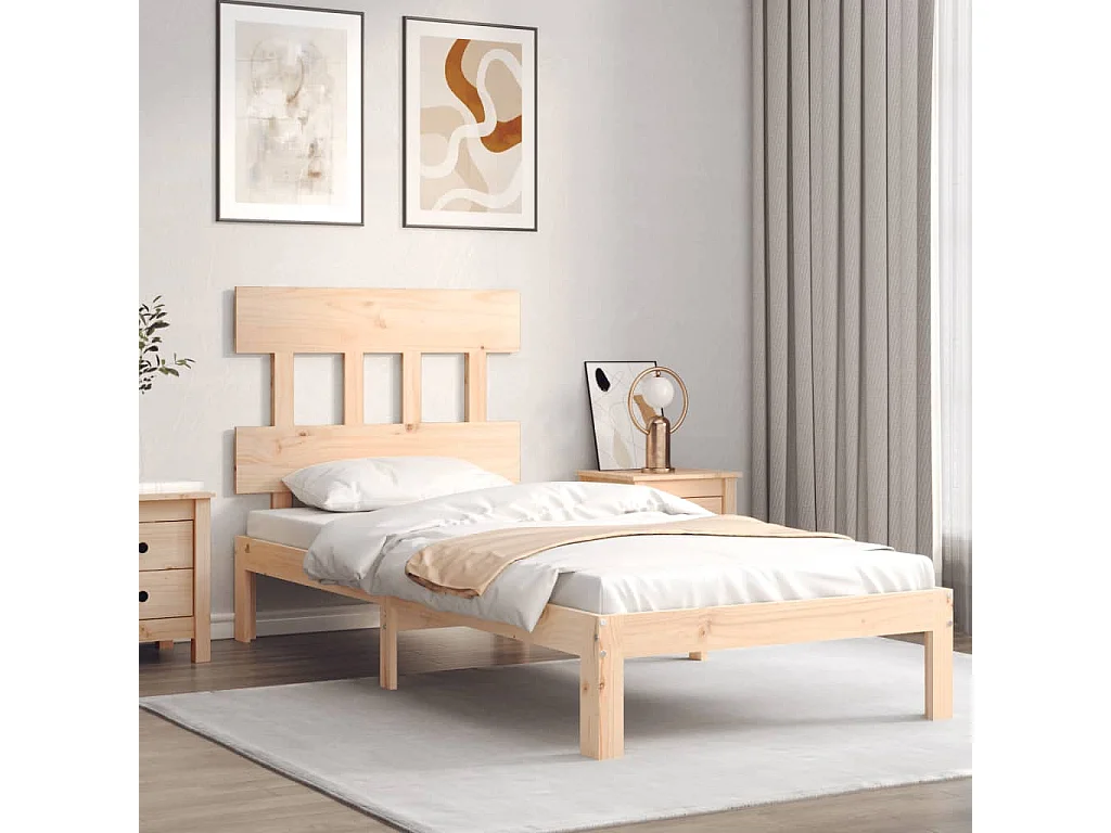 Lit-90x200 cm avec tête de lit bois massif EGGB35401