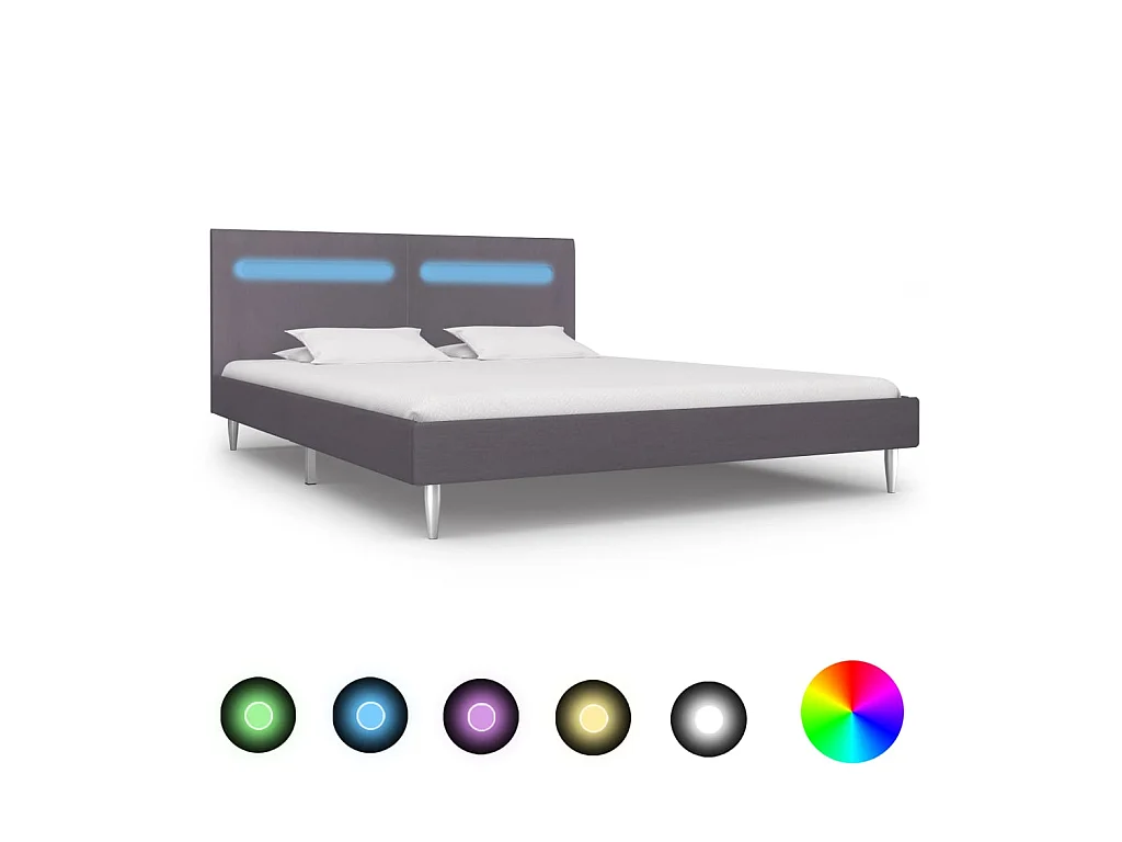 Lit-180x200 cm avec LED Gris Tissu EGGB49790