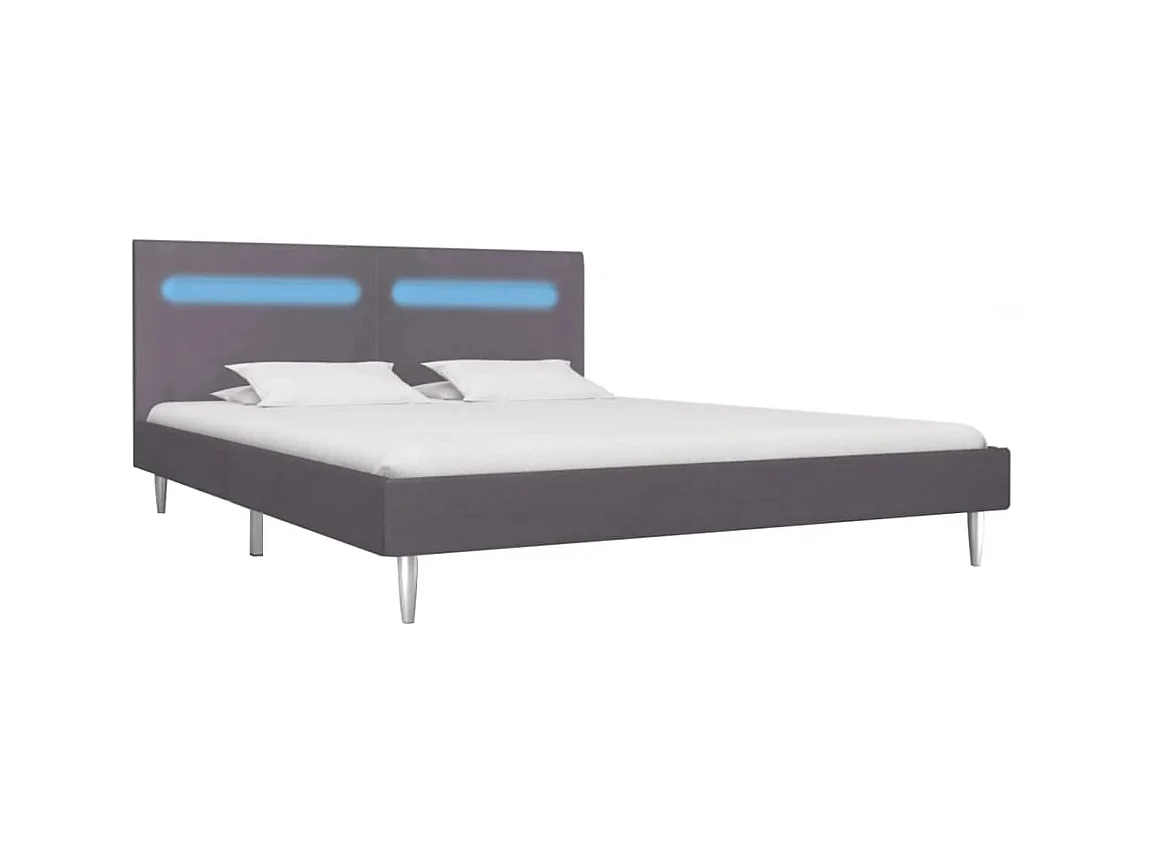 Lit-180x200 cm avec LED Gris Tissu EGGB49790