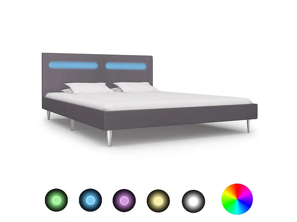 Lit-180x200 cm avec LED Gris Tissu EGGB49790